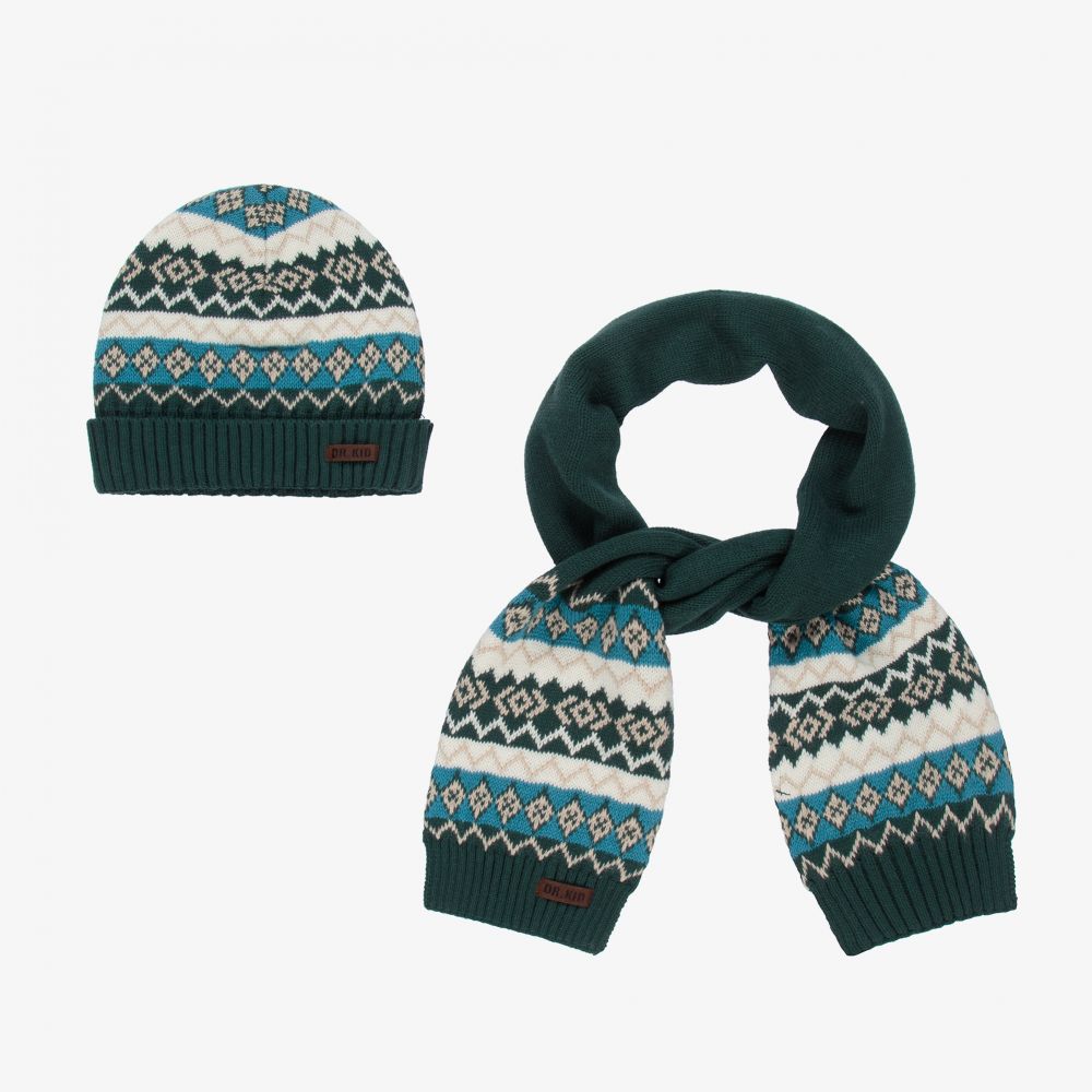 Dr. Kid - Green Cotton Hat & Scarf Set | Childrensalon