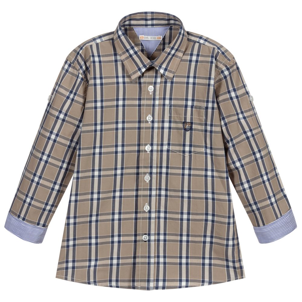 Dr. Kid-Grey & Blue Checked Shirt | Childrensalon Outlet