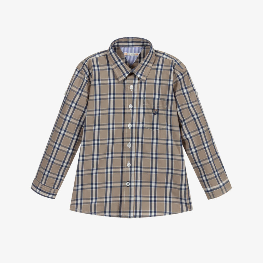 Dr. Kid-Grey & Blue Checked Shirt | Childrensalon Outlet