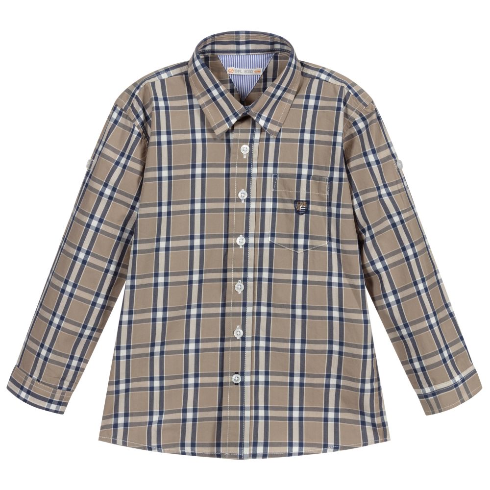 Dr. Kid-Grey & Blue Checked Shirt | Childrensalon Outlet