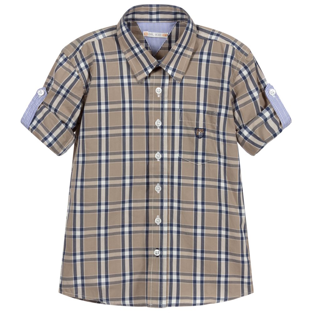 Dr. Kid-Grey & Blue Checked Shirt | Childrensalon Outlet