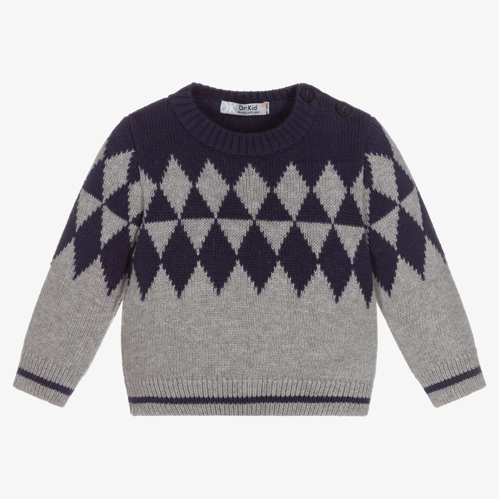 Dr. Kid - Grey & Blue Cotton Sweater | Childrensalon