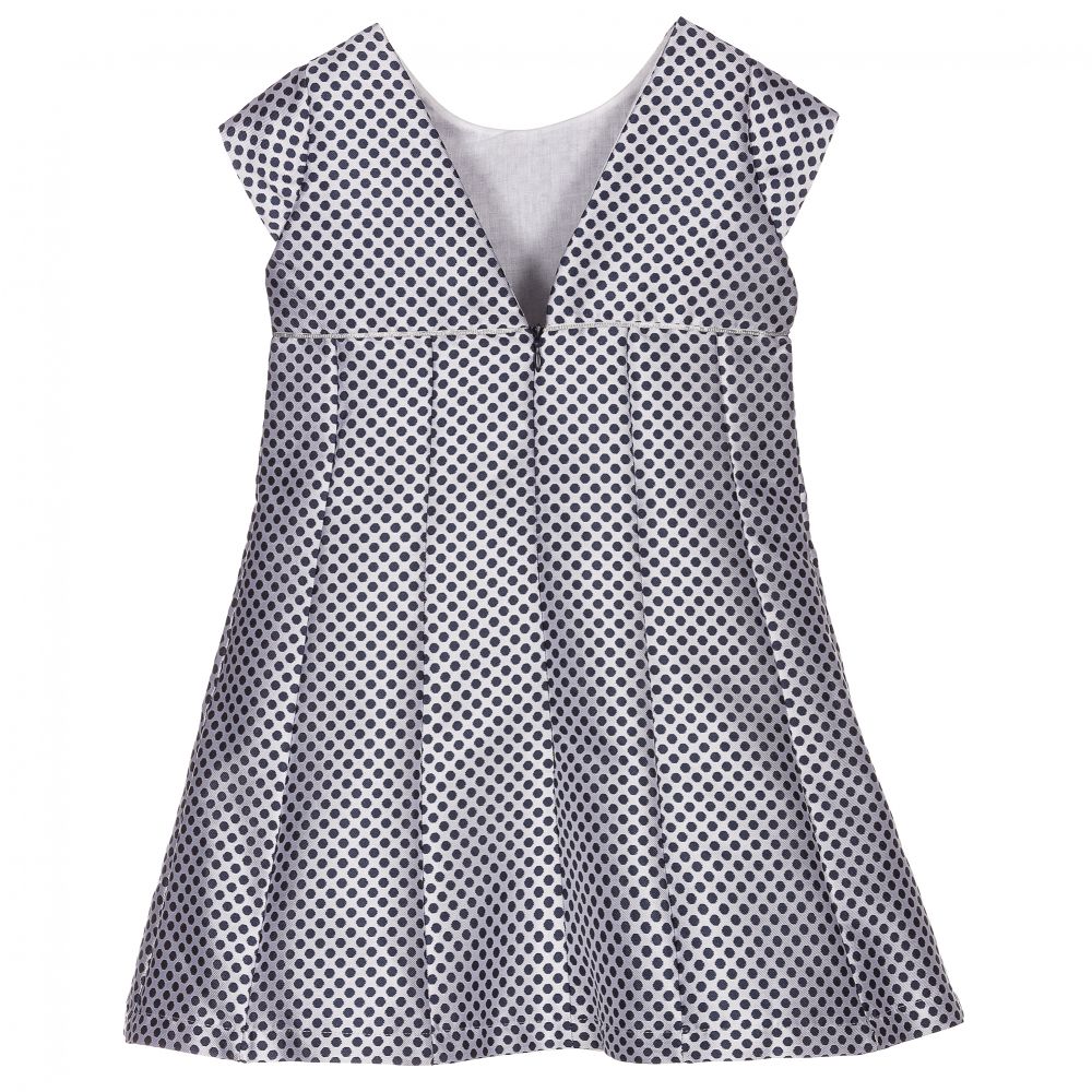 Dr. Kid-Grey & Blue Polka Dot Dress | Childrensalon Outlet