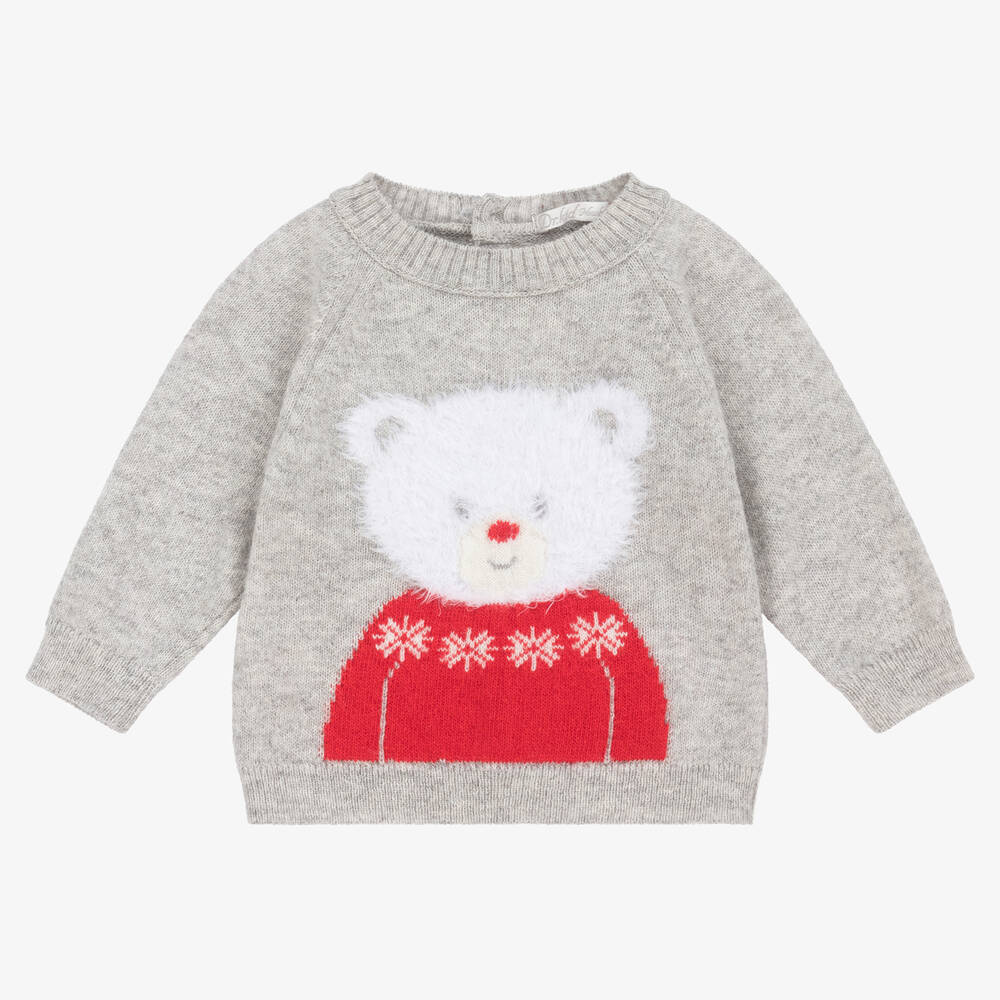 Dr. Kid - Grey Knitted Wool & Cashmere Baby Sweater | Childrensalon