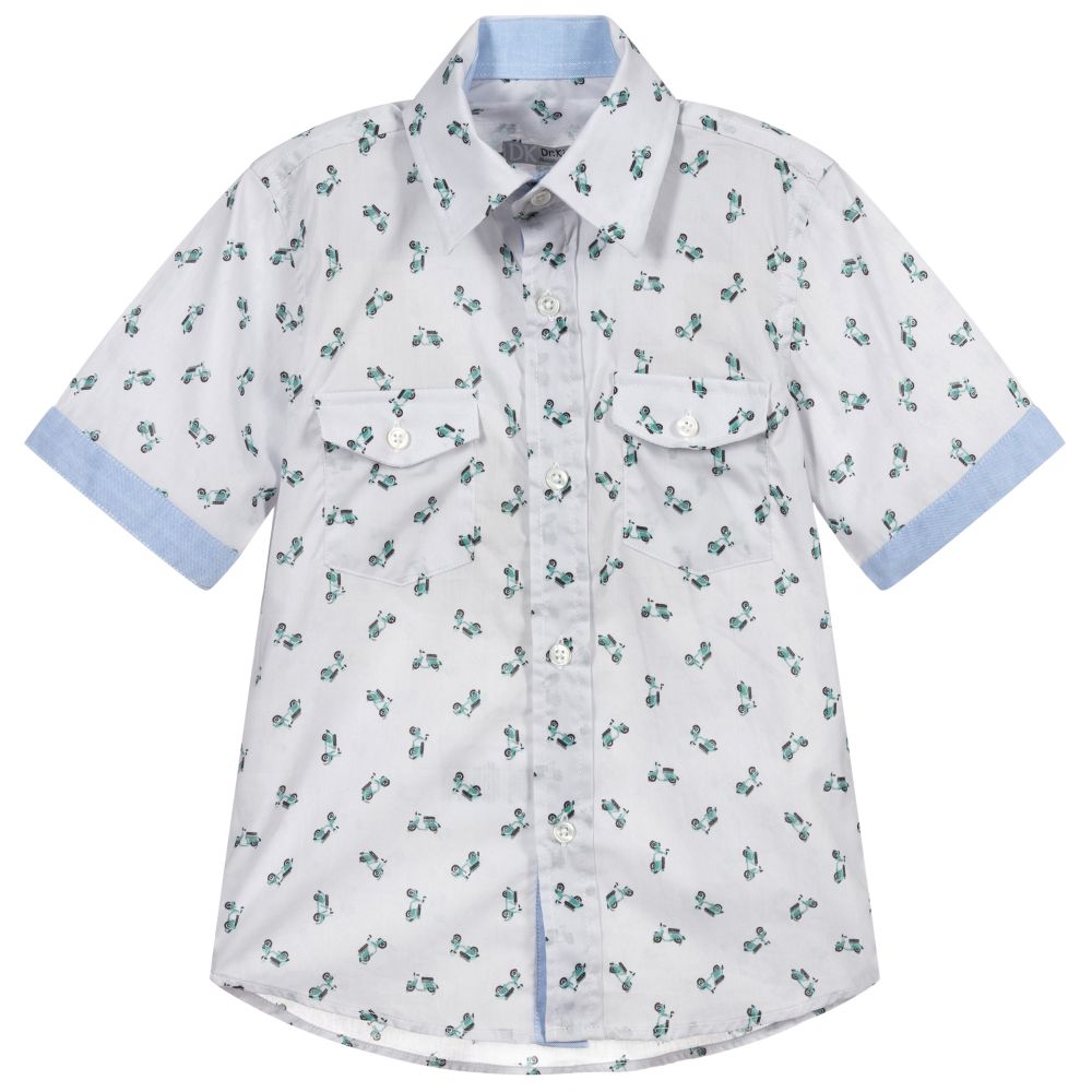 Dr. Kid - Grey Patterned Cotton Shirt | Childrensalon