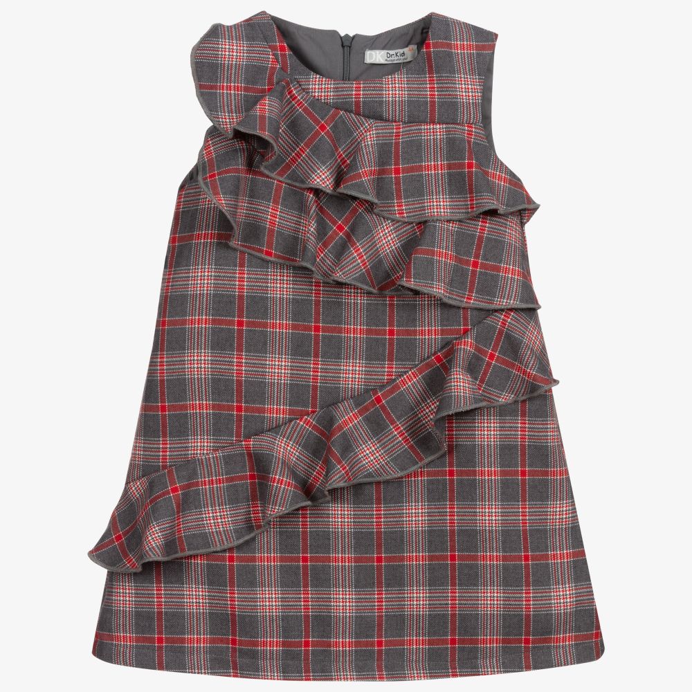 Dr. Kid-Серо-красное платье в клетку с оборками | Childrensalon Outlet