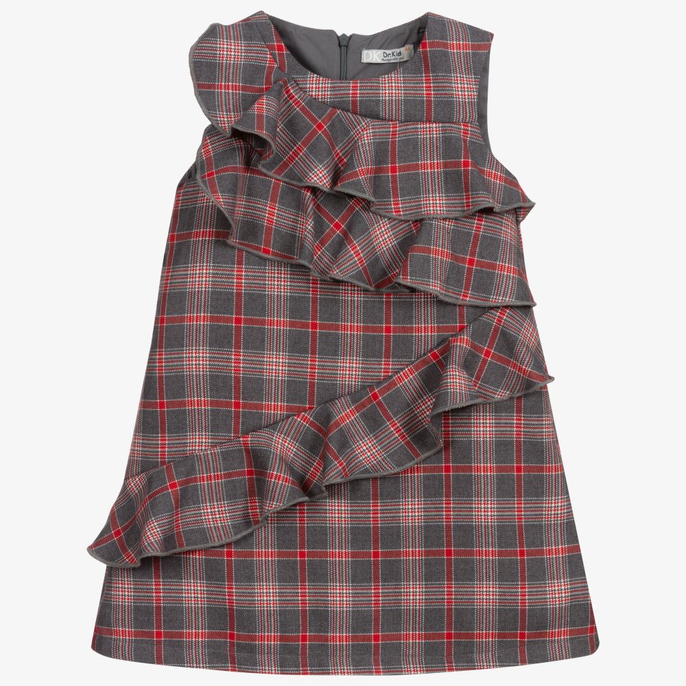 Dr. Kid - Grey & Red Check Ruffle Dress | Childrensalon