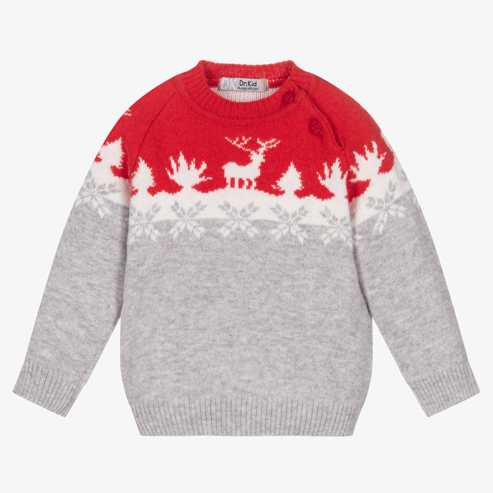 Dr. Kid-Grey & Red Christmas Sweater | Childrensalon Outlet