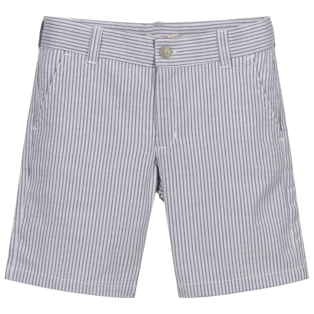 Dr. Kid - Grey Striped Cotton Shorts | Childrensalon