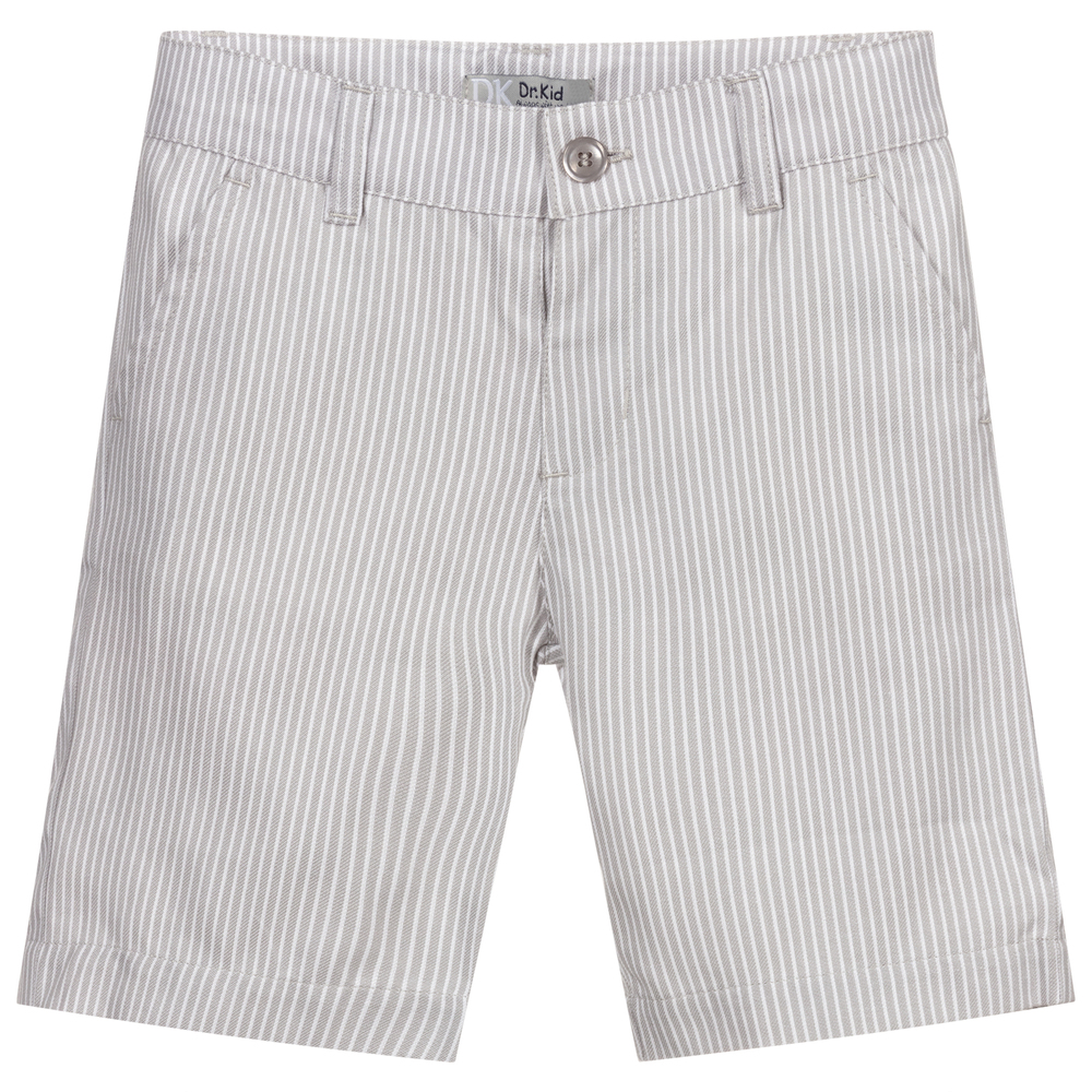 Dr. Kid - Grey Striped Cotton Shorts | Childrensalon
