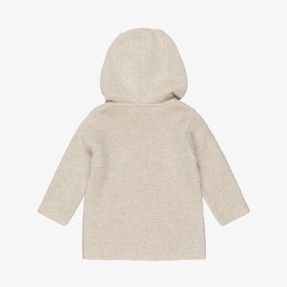 Dr. Kid-Hooded Beige Knitted Pram Coat with Ears | Childrensalon Outlet