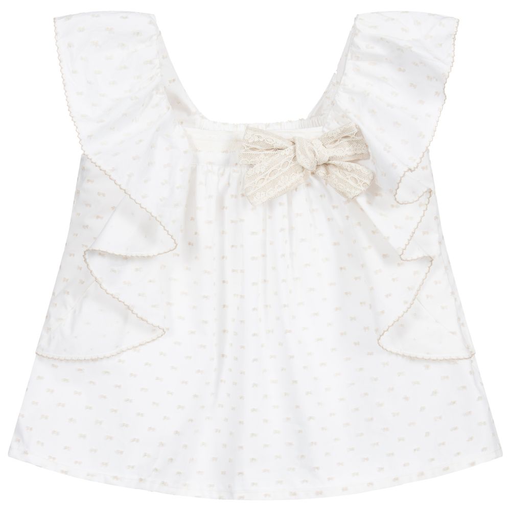 Dr. Kid - Ivory & Beige Plumeti Blouse | Childrensalon