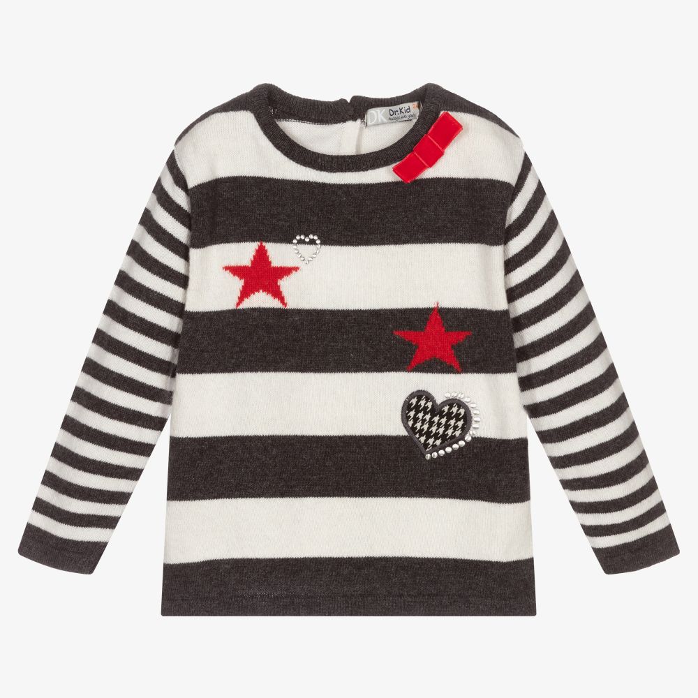 Dr. Kid-Ivory & Grey Wool Knit Jumper | Childrensalon Outlet