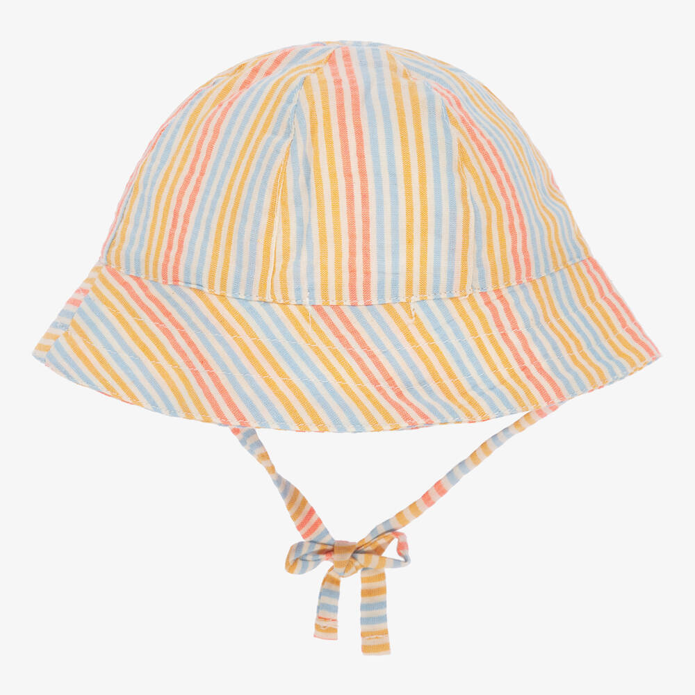 Dr. Kid-Ivory Striped Cotton Seersucker Baby Hat | Childrensalon Outlet