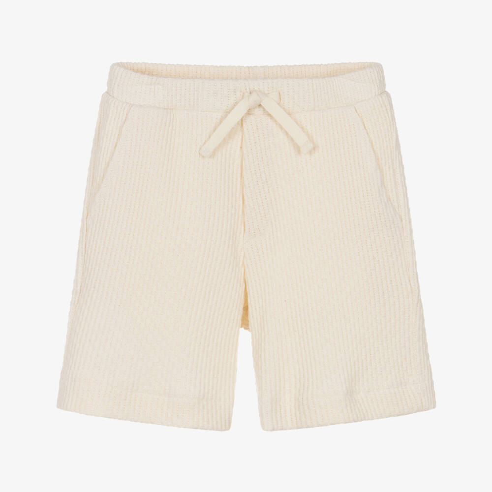 Dr. Kid-Junior Boys Ivory Ribbed Knit Cotton Shorts | Childrensalon Outlet