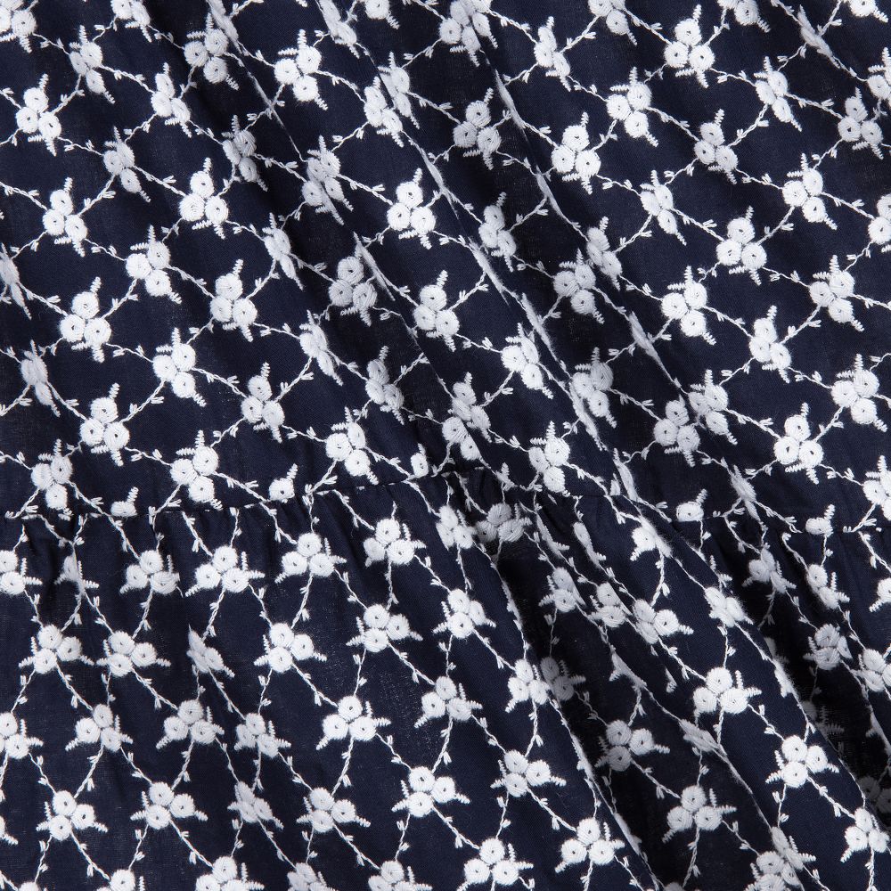 Dr. Kid-فستان قطن مطرز لون كحلي وأبيض | Childrensalon Outlet