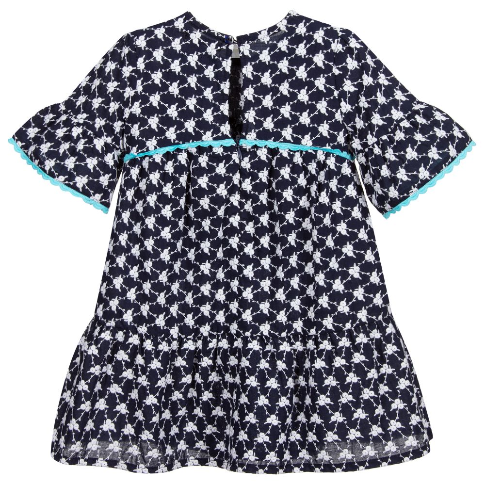 Dr. Kid-فستان قطن مطرز لون كحلي وأبيض | Childrensalon Outlet