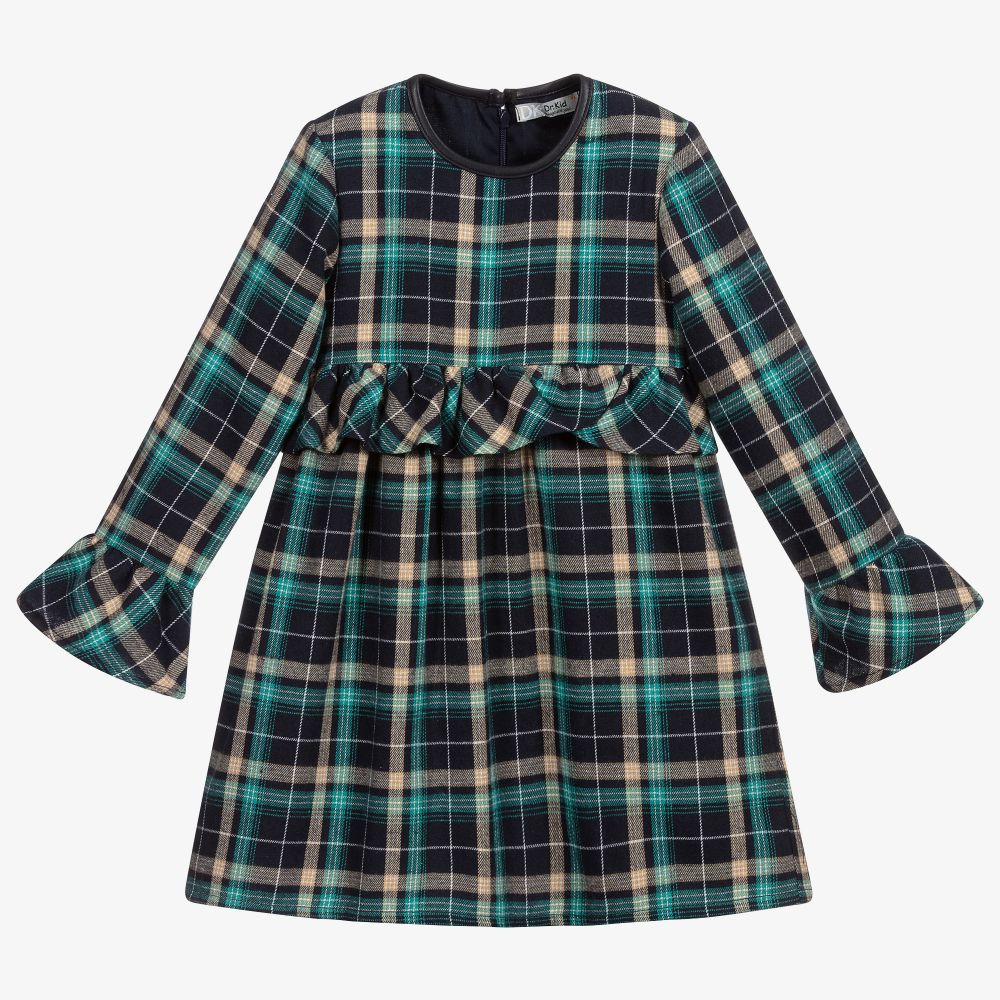 Dr. Kid - Navy Blue & Green Check Dress | Childrensalon