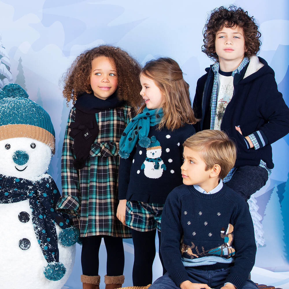 Dr. Kid-فستان قطن تويل كاروهات لون كحلي وأخضر | Childrensalon Outlet