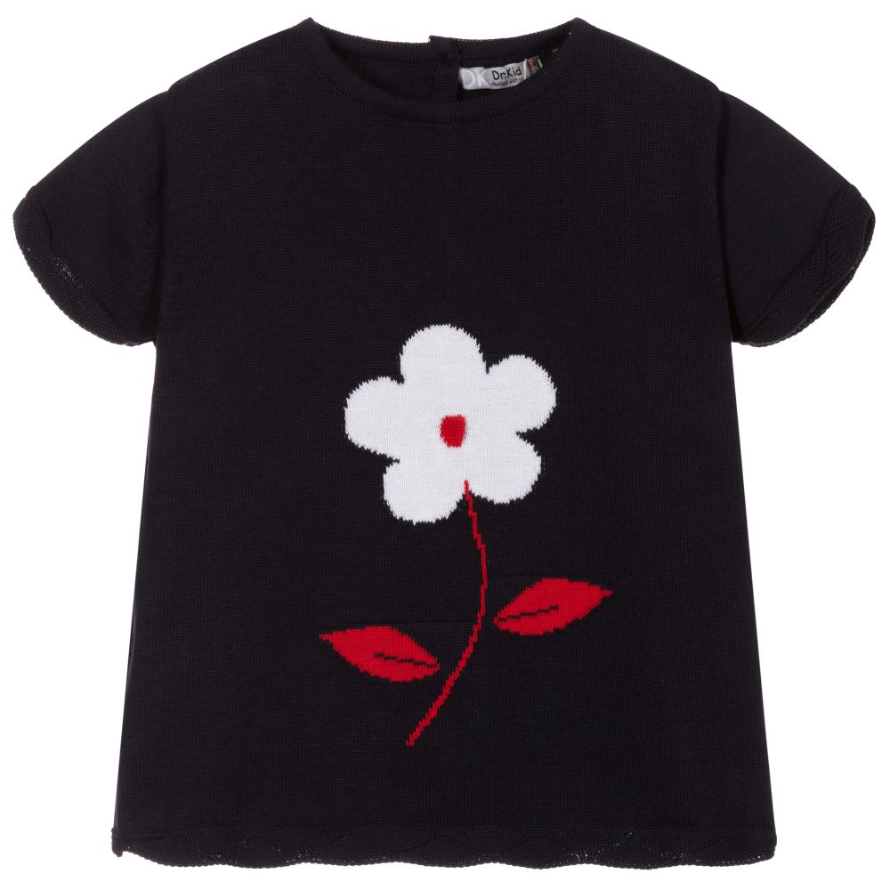 Dr. Kid-Navy Blue Knitted Cotton Top | Childrensalon Outlet
