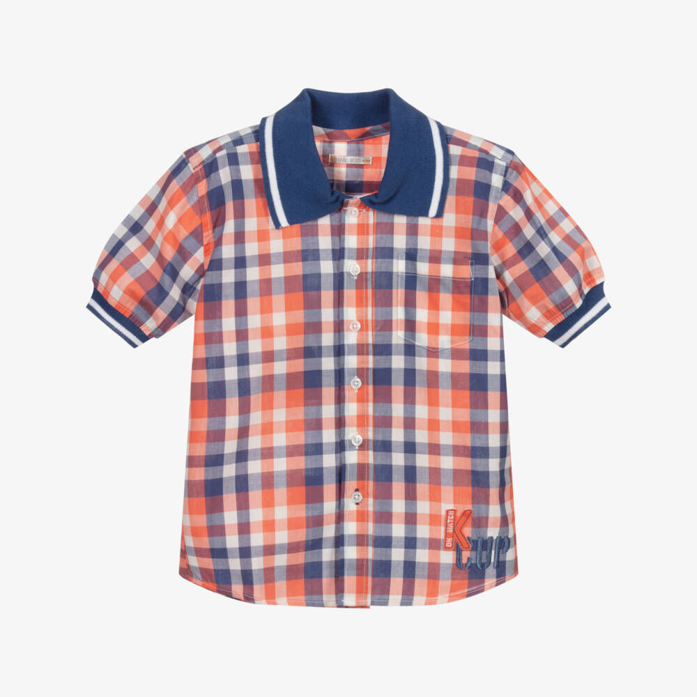 Dr. Kid-Orange & Blue Checked Shirt | Childrensalon Outlet