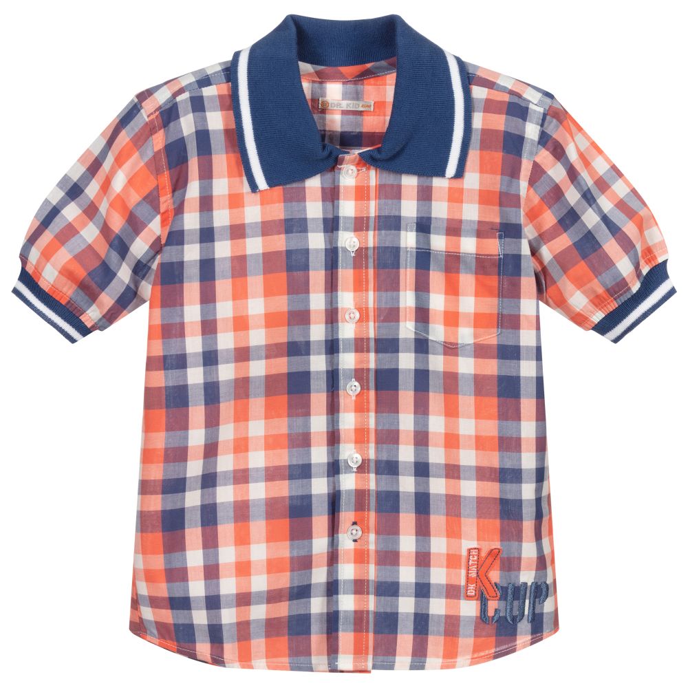 Dr. Kid - Orange & Blue Checked Shirt | Childrensalon
