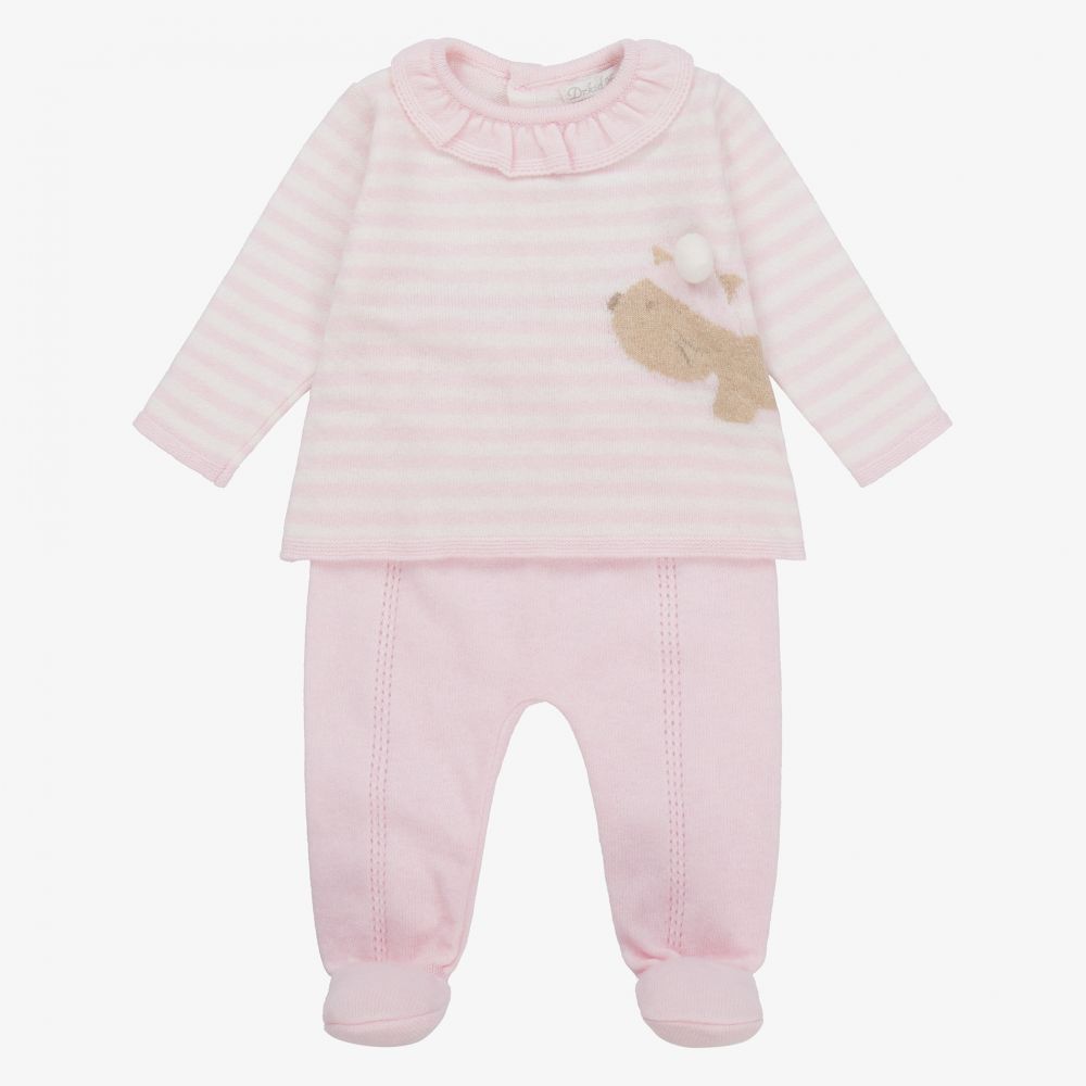 Dr. Kid - Pink 2 Piece Knitted Babygrow | Childrensalon