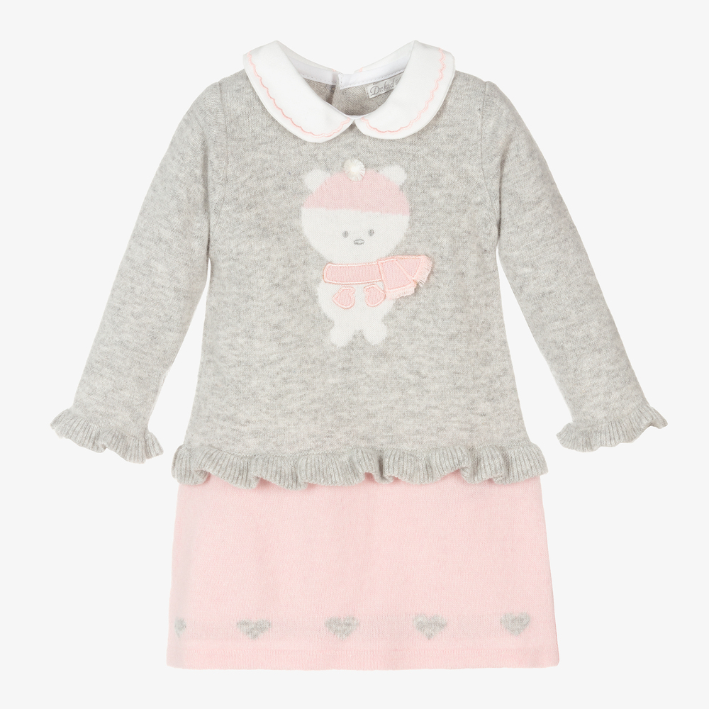 Dr. Kid - Pink & Grey Knitted Baby Dress | Childrensalon