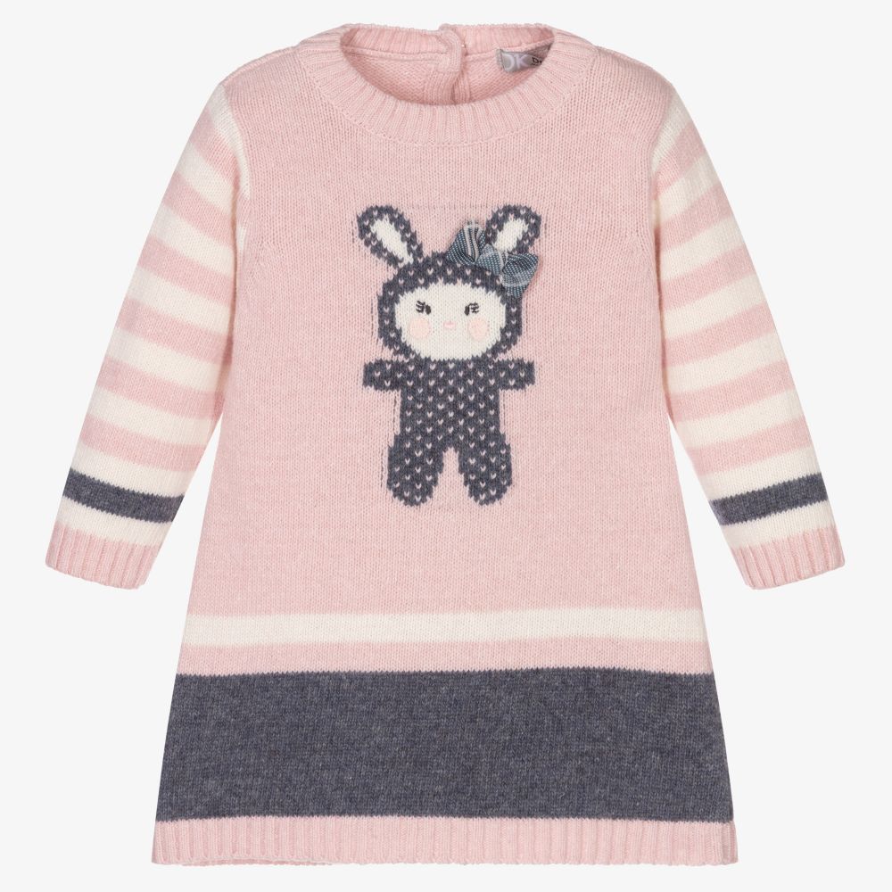 Dr. Kid - Pink & Grey Knitted Baby Dress | Childrensalon