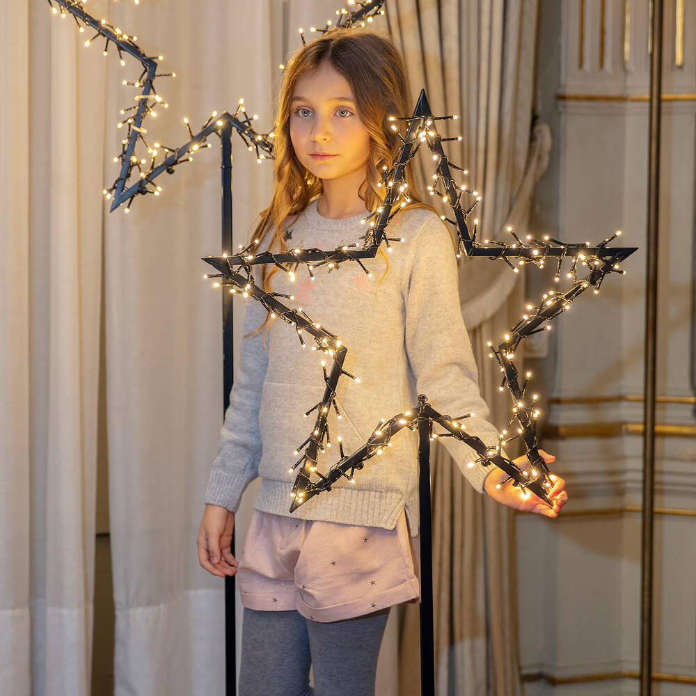 Dr. Kid-شورت مزيج قطن لون زهري برّاق ورمادي مع حزام فضّي | Childrensalon Outlet