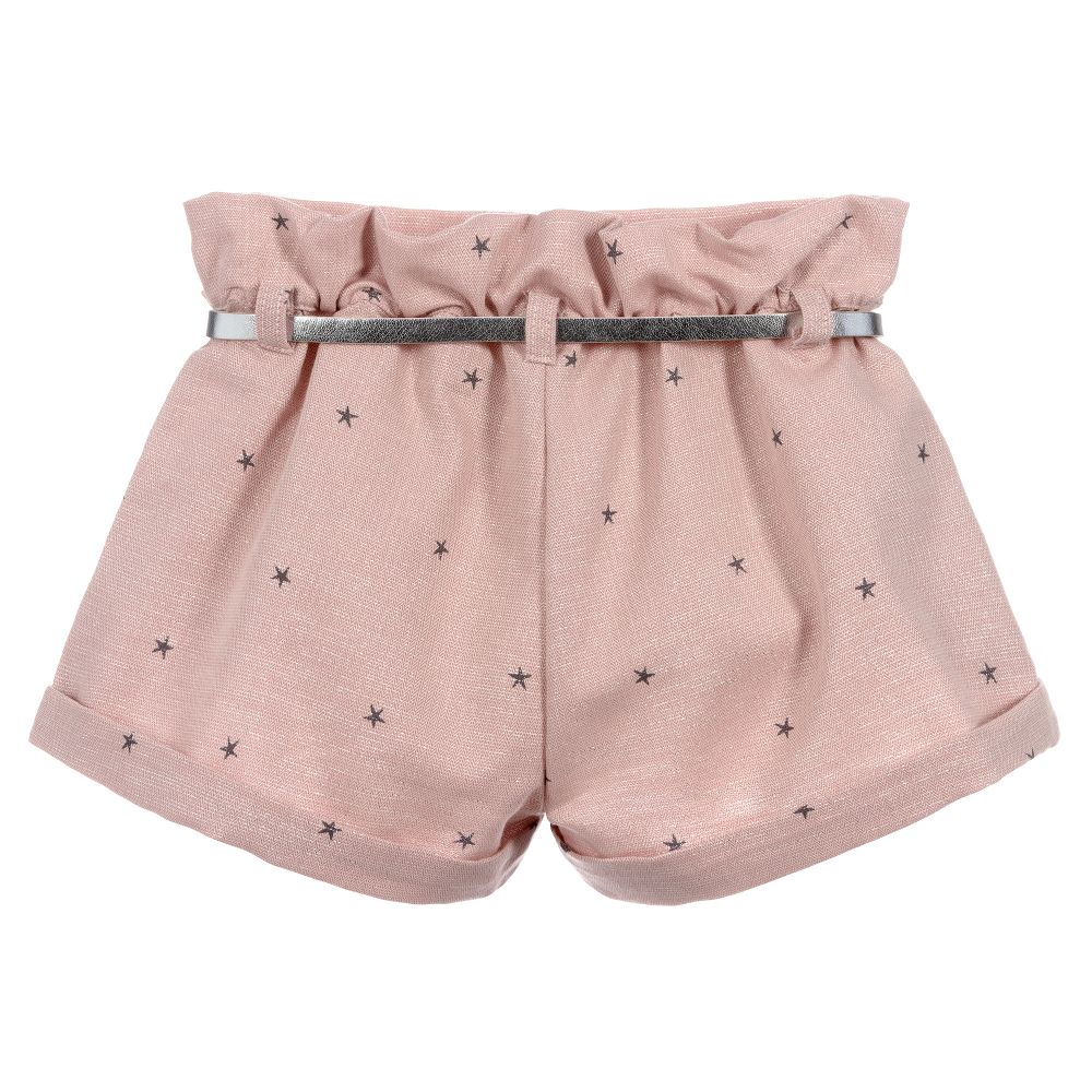 Dr. Kid-شورت مزيج قطن لون زهري برّاق ورمادي مع حزام فضّي | Childrensalon Outlet