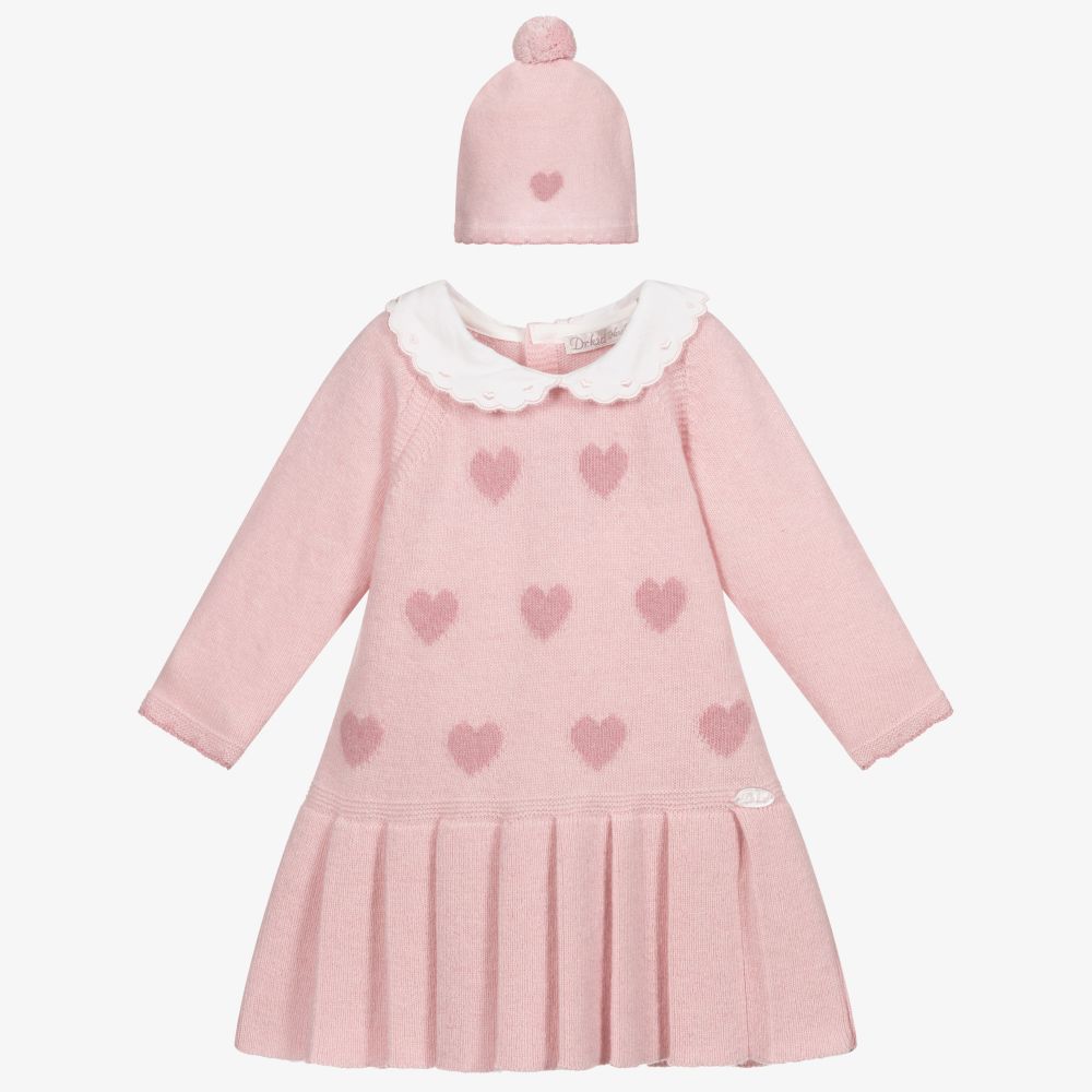 Dr. Kid - Розовое шерстяное платье с шапочкой | Childrensalon