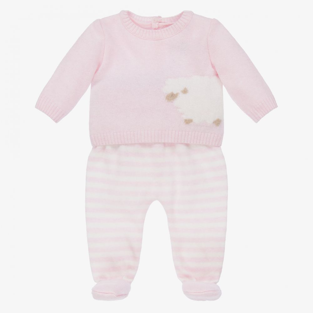 Dr. Kid - Pink Wool Knit 2 Piece Babygrow | Childrensalon