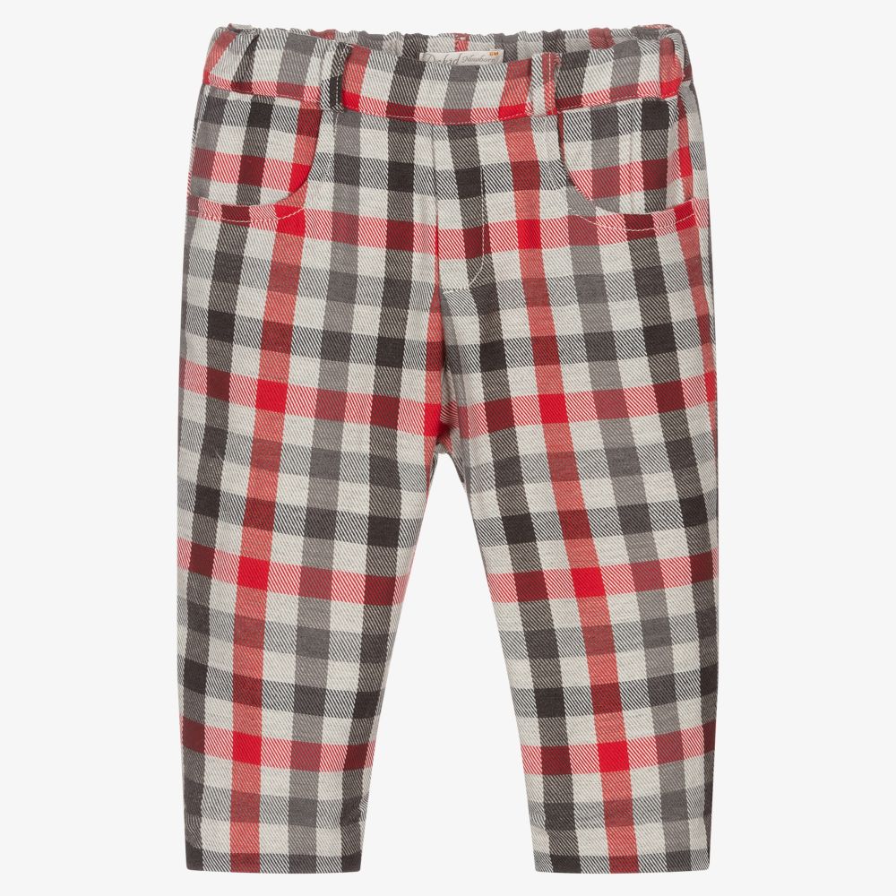 Dr. Kid-Red & Grey Check Baby Trousers | Childrensalon Outlet
