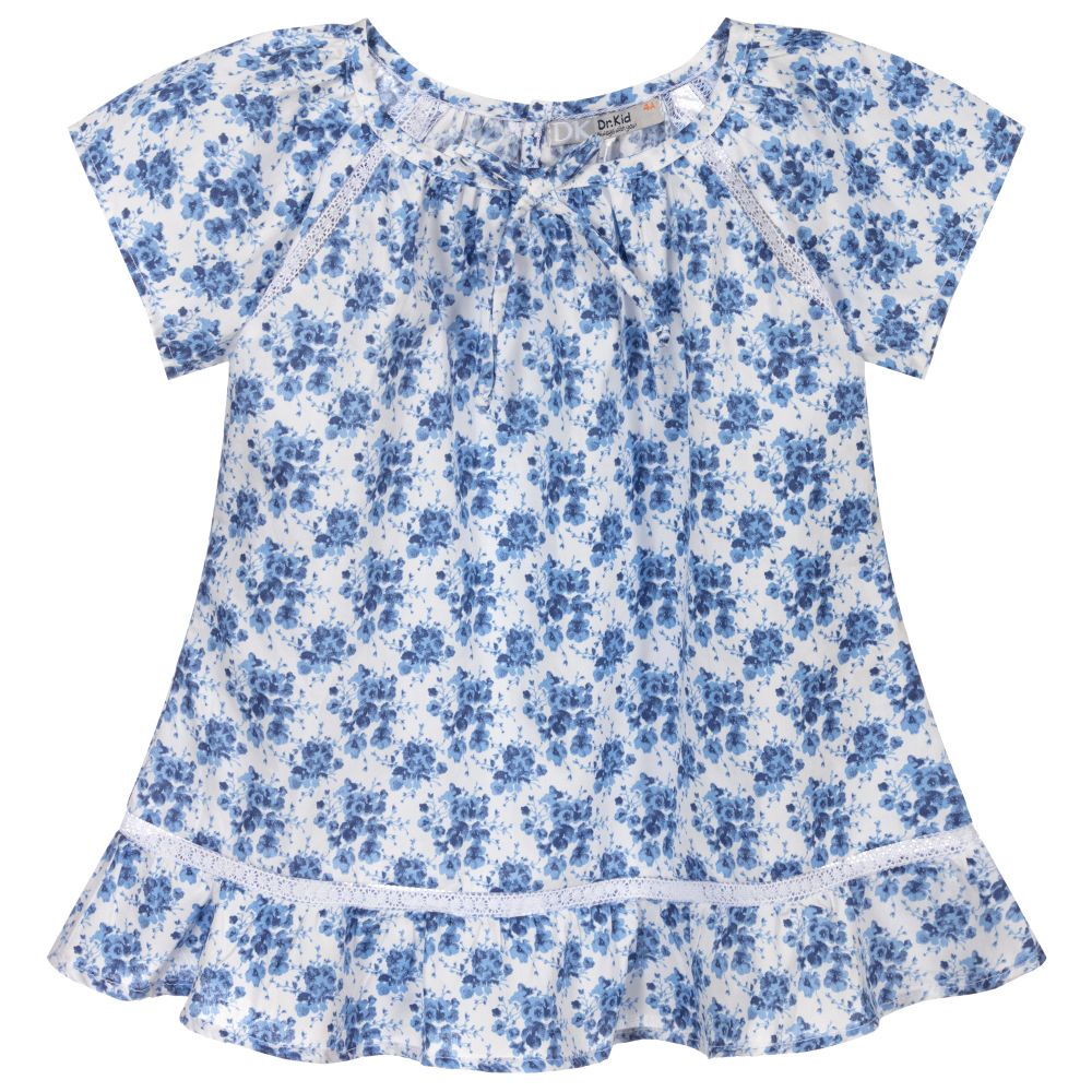 Dr. Kid - White & Blue Floral Cotton Top | Childrensalon