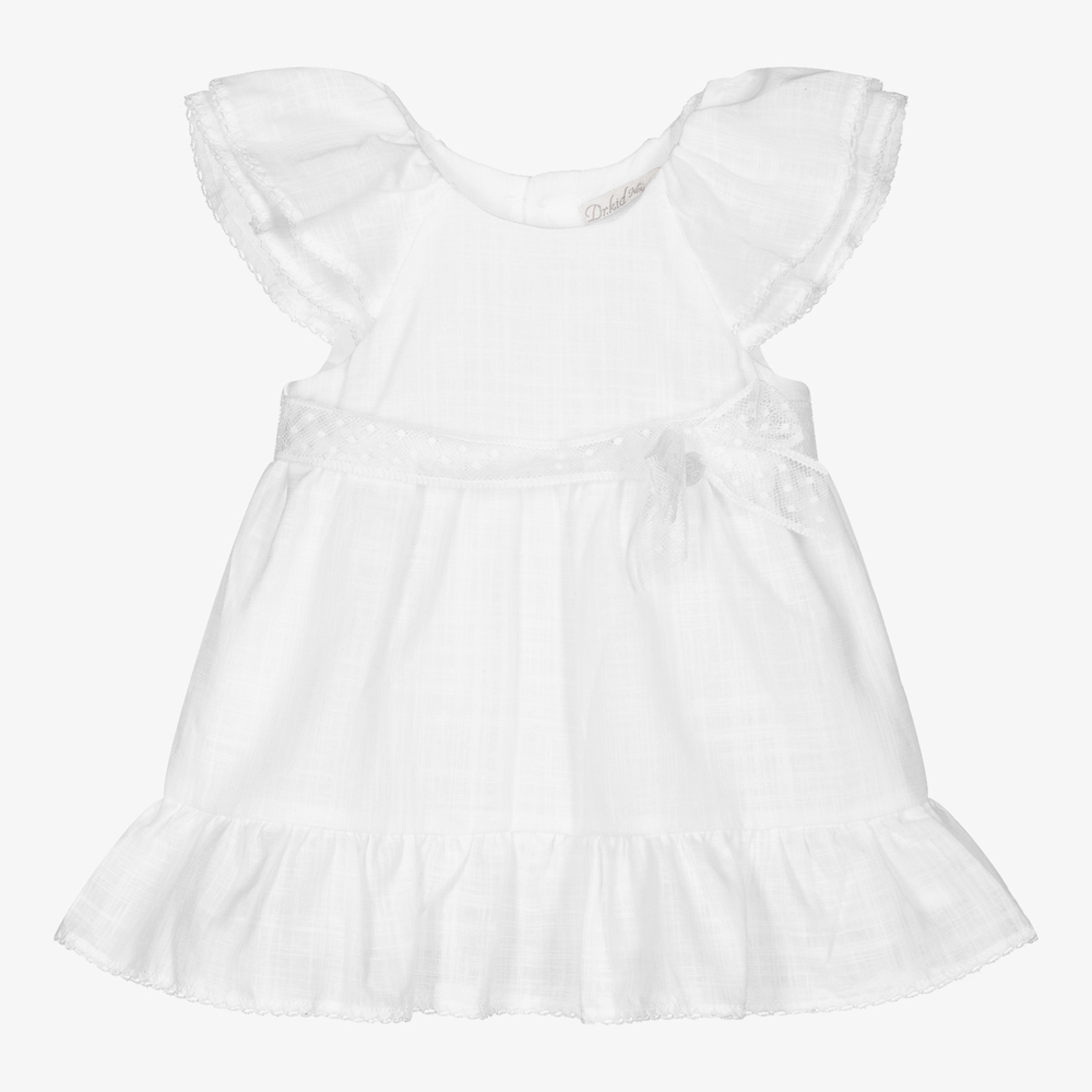 Dr. Kid - White Cotton Baby Dress Set | Childrensalon