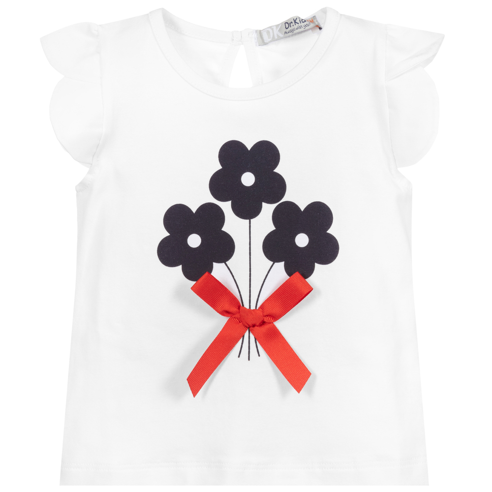 Dr. Kid - White Cotton Flower T-Shirt | Childrensalon