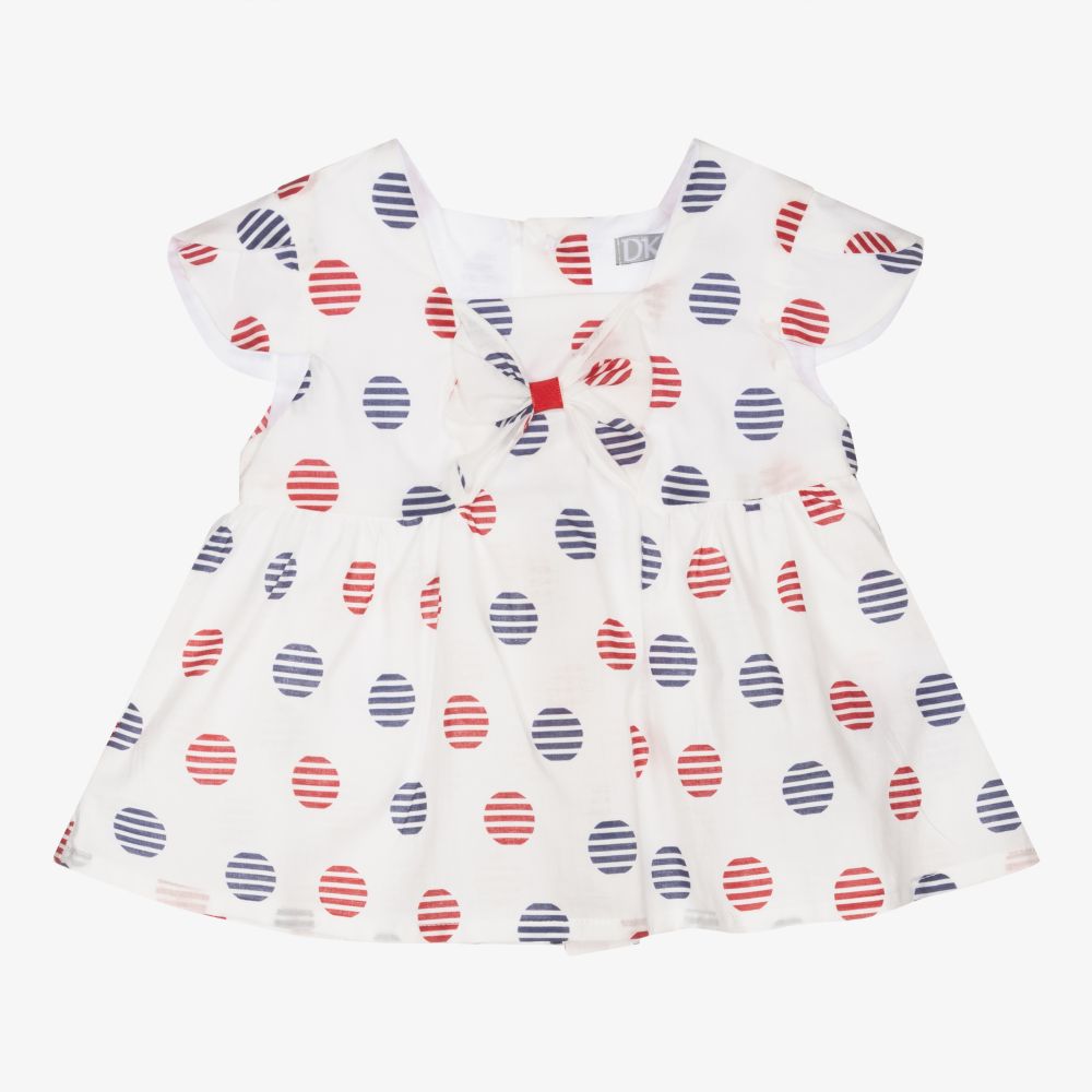 Dr. Kid - White Cotton Polka Dot Blouse | Childrensalon