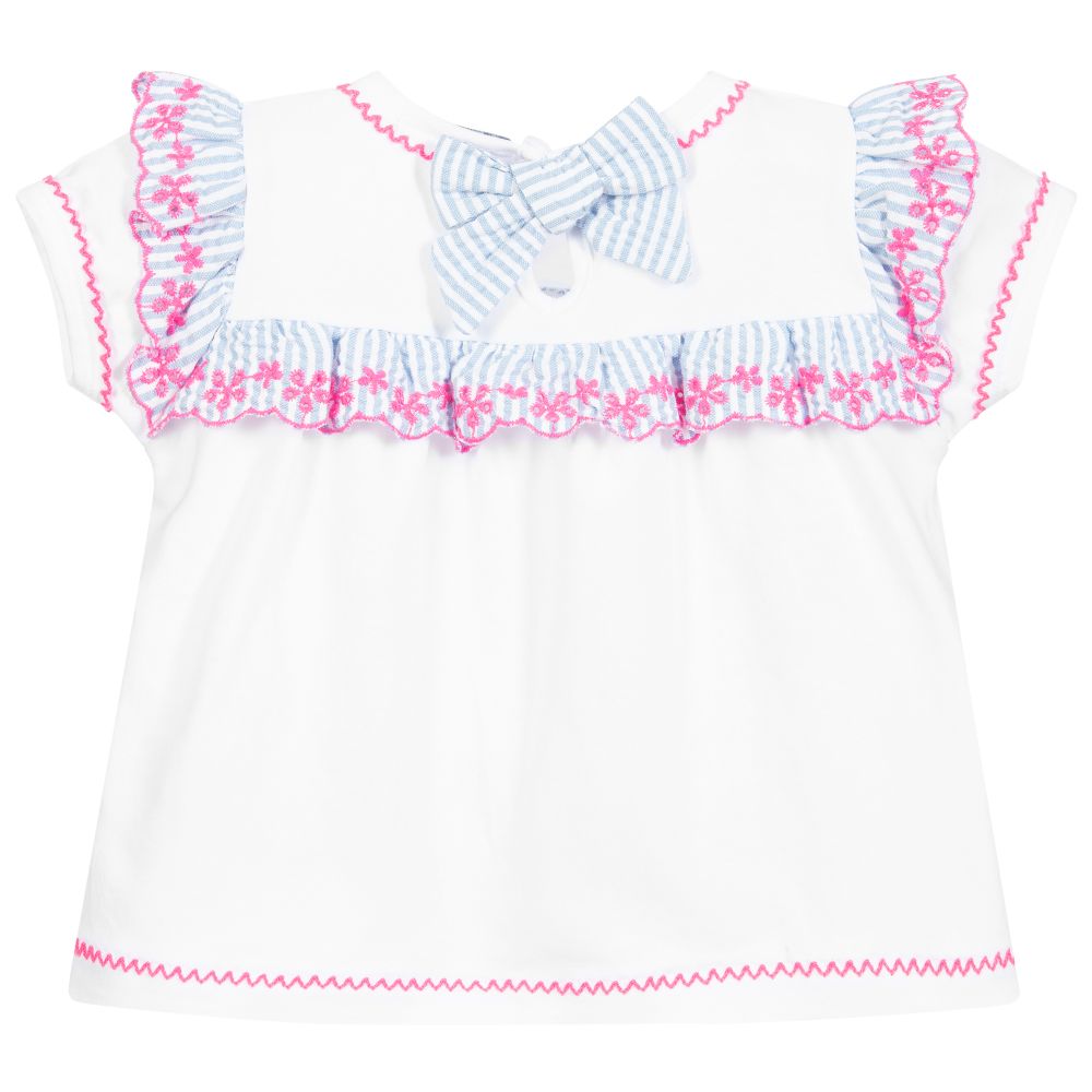 Dr. Kid-تيشيرت قطن جيرسي مطرز لون أبيض وزهري | Childrensalon Outlet