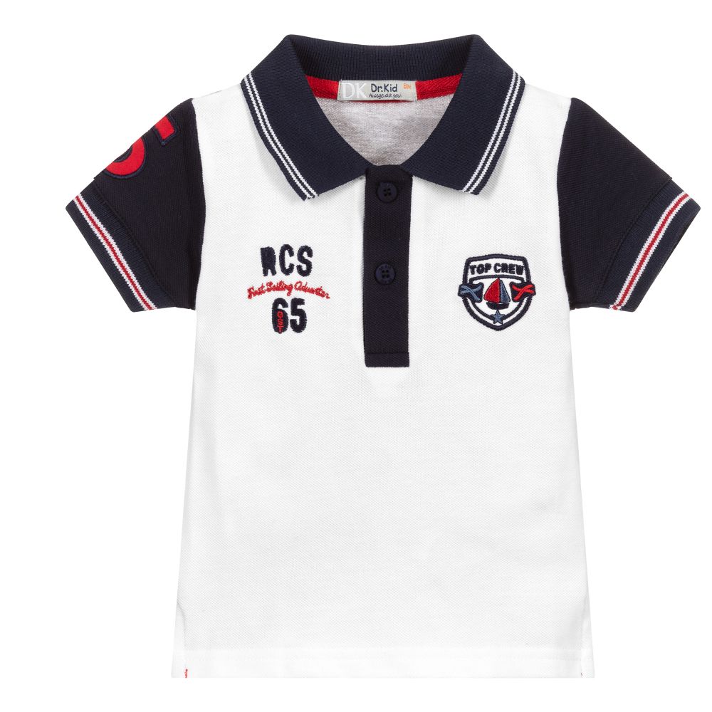 Dr. Kid - White & Grey Cotton Polo Shirt | Childrensalon
