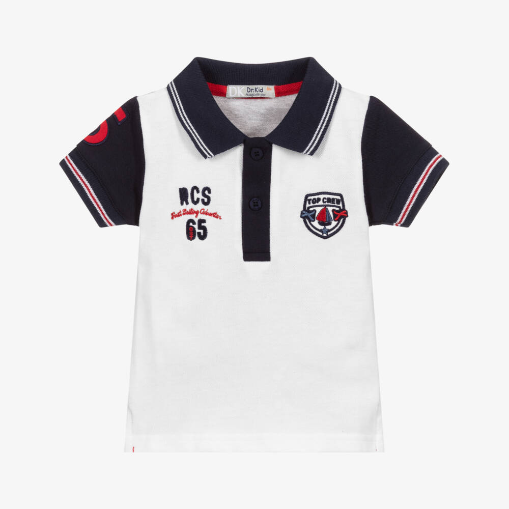 Dr. Kid-White & Grey Cotton Polo Shirt | Childrensalon Outlet