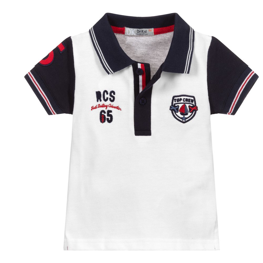 Dr. Kid-White & Grey Cotton Polo Shirt | Childrensalon Outlet
