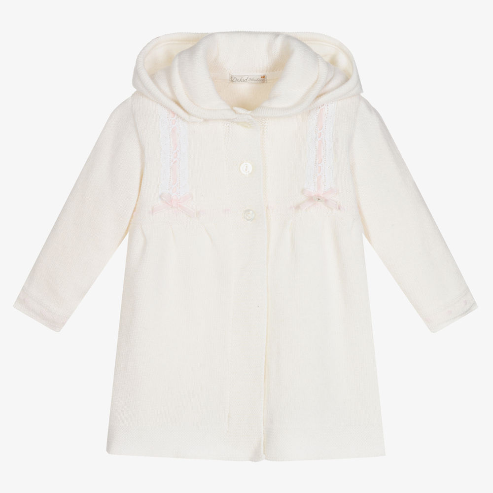 Dr. Kid - White Knitted Hooded Cardigan | Childrensalon