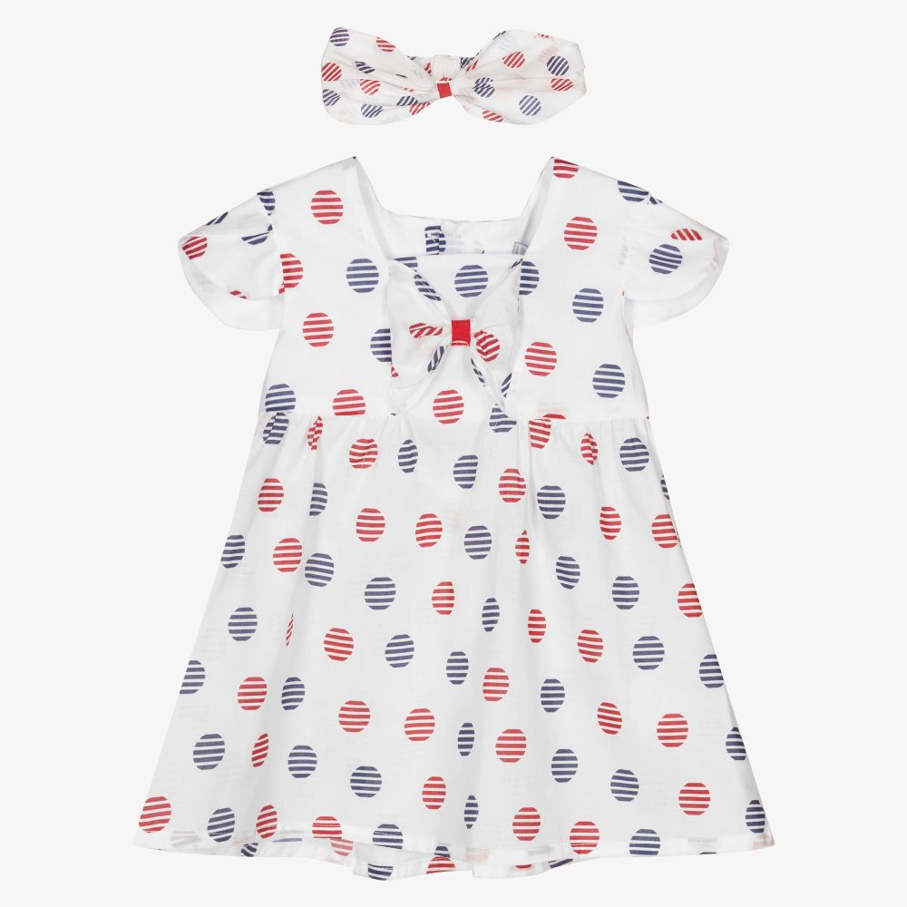 Dr. Kid-Белое платье и повязка на голову в горошек | Childrensalon Outlet