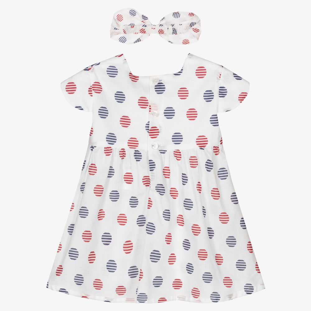 Dr. Kid-Белое платье и повязка на голову в горошек | Childrensalon Outlet
