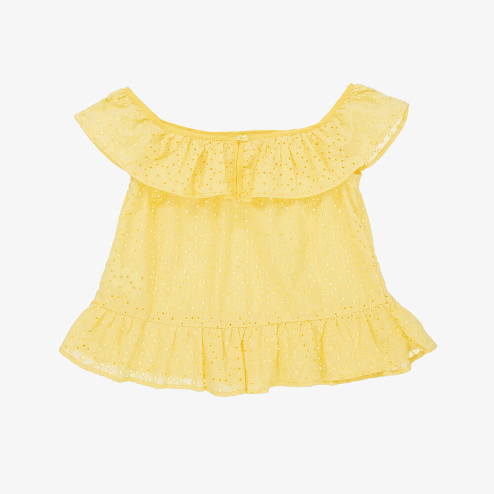 Dr. Kid-Yellow Broderie Anglaise Top | Childrensalon Outlet