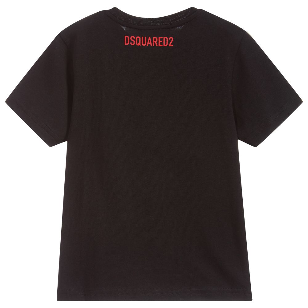 Dsquared2 Boys Black Cotton Logo TShirt Childrensalon Outlet