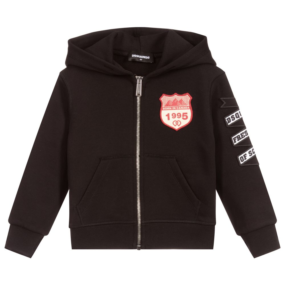 Dsquared2-Boys Black Cotton Zip-Up Top | Childrensalon Outlet