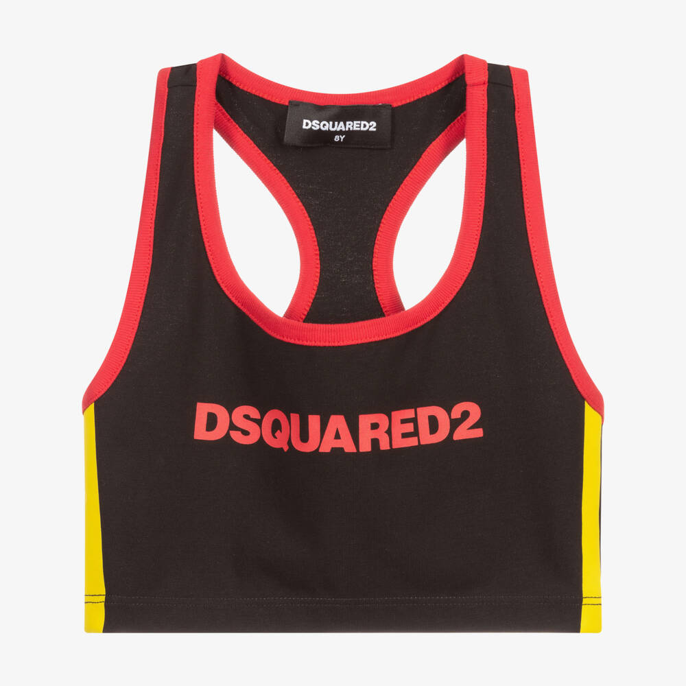 Dsquared2-Girls Black Cotton Sports Vest | Childrensalon Outlet