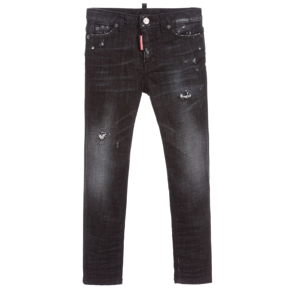 Dsquared2-جينز قطن دنيم لون أسود للبنات | Childrensalon Outlet